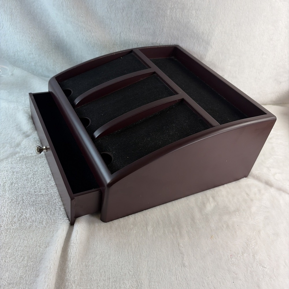 MCM Desk Valet Organizer Multi-Compartment Tech Charging Station Mahogany Finish